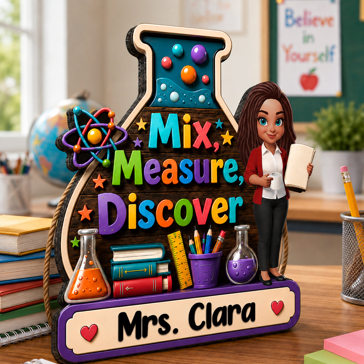 Mix Measure Discover Classroom - Personalized Wood Sign - Back To School Gift For Teacher, Classroom Decor