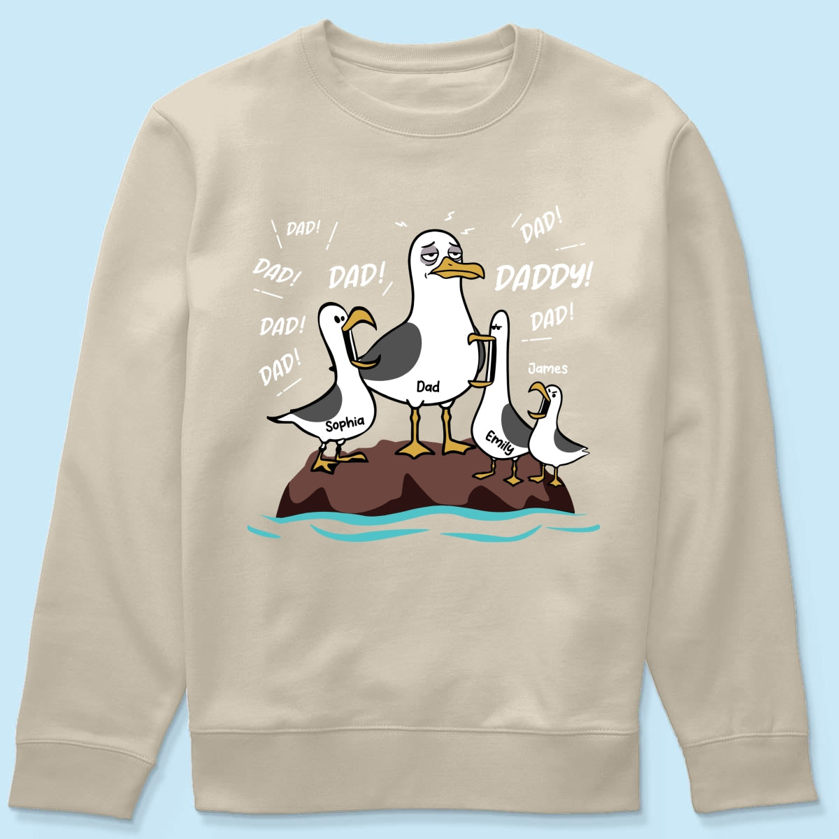 Seagull Dad! Dad! Dad! Tired Seagull & Kids - Personalized Shirt - Funny Father's Day Gift For Dad, Husband