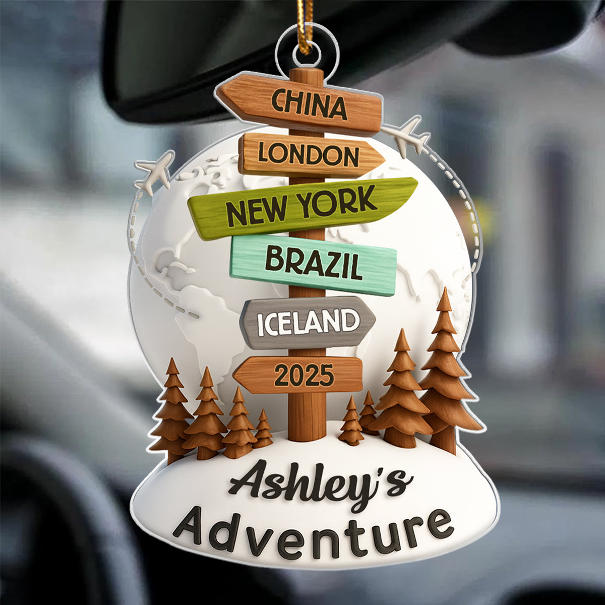 Traveling Destination Sign Post - Personalized Acrylic Ornament - Christmas Gift for Travelers