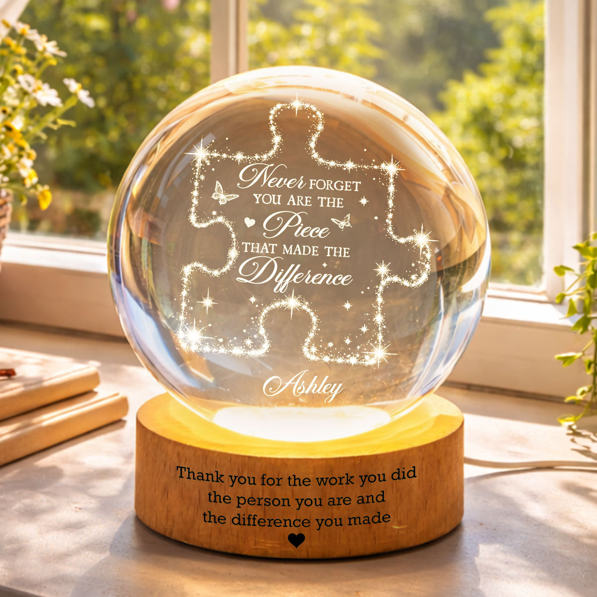 Never Forget The Difference You Make - Personalized Crystal Ball LED Night Light - Thank You Gift for Coworkers, Appreciation Gift, Gift For Teacher, Employee Leaving Gift, Gifts for Mentor