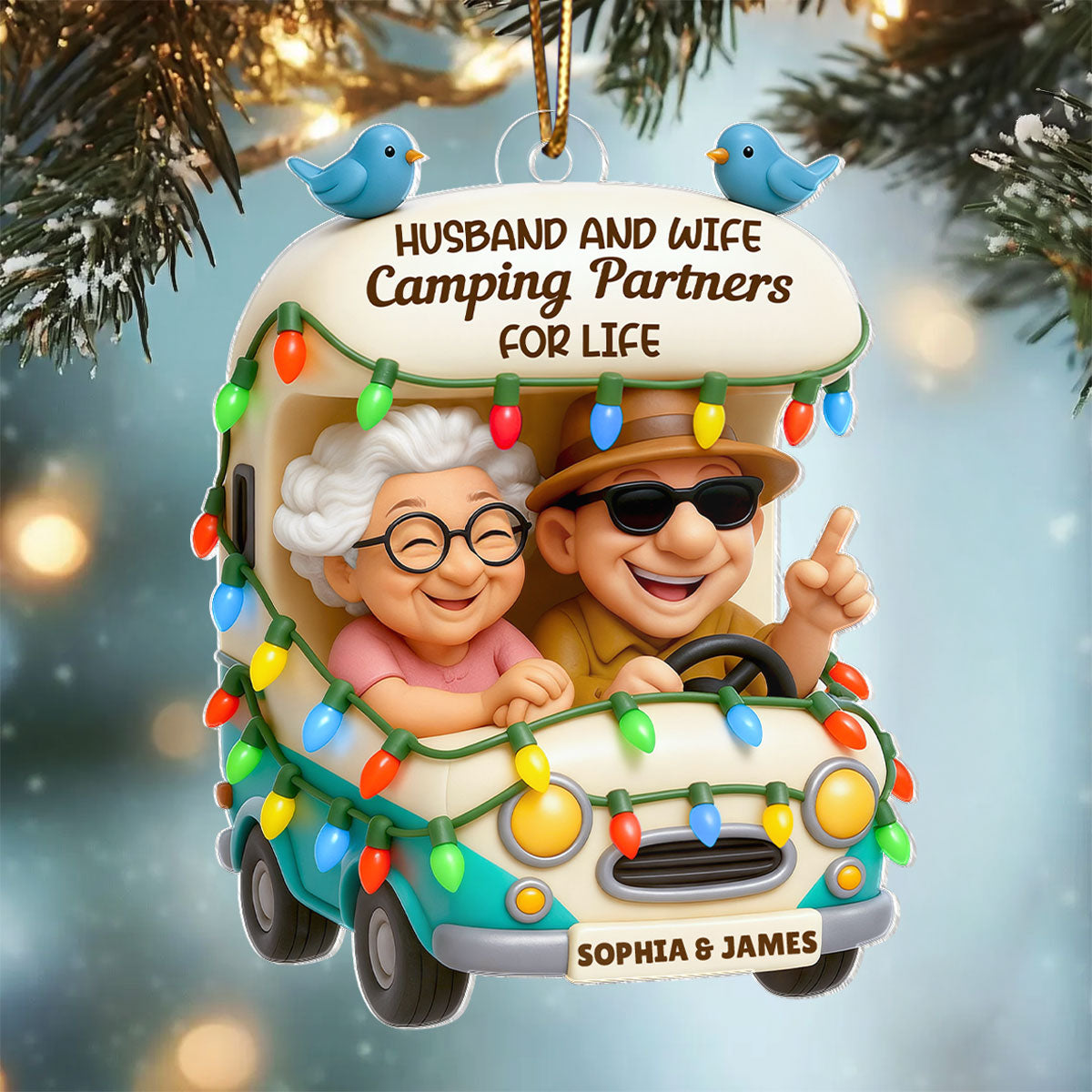 Husband And Wife Camping Partners For Life - Personalized Acrylic Ornament - Christmas Gift For Him, For Her, For Couple