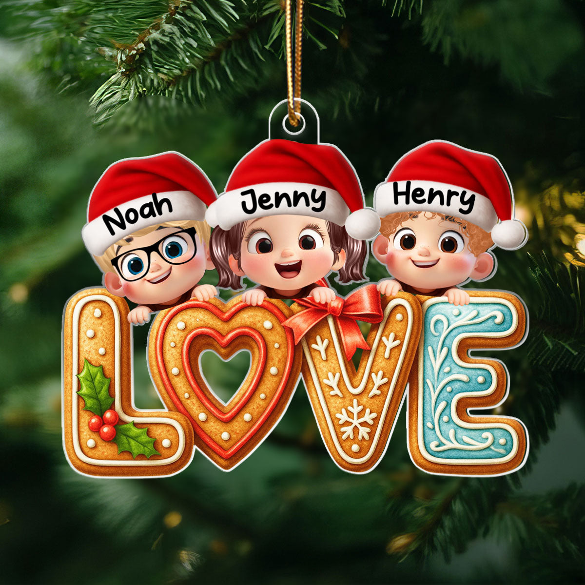 Love My Grandkids Gingerbread Pattern - Personalized Acrylic Ornament - Christmas Gift for Grandma, Grandkids