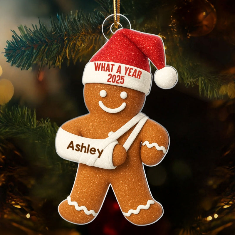 Injury Gingerbread 3D Effect Glitter - Personalized Acrylic Ornament - Funny Christmas, White Elephant Gift For Friends, Coworkers