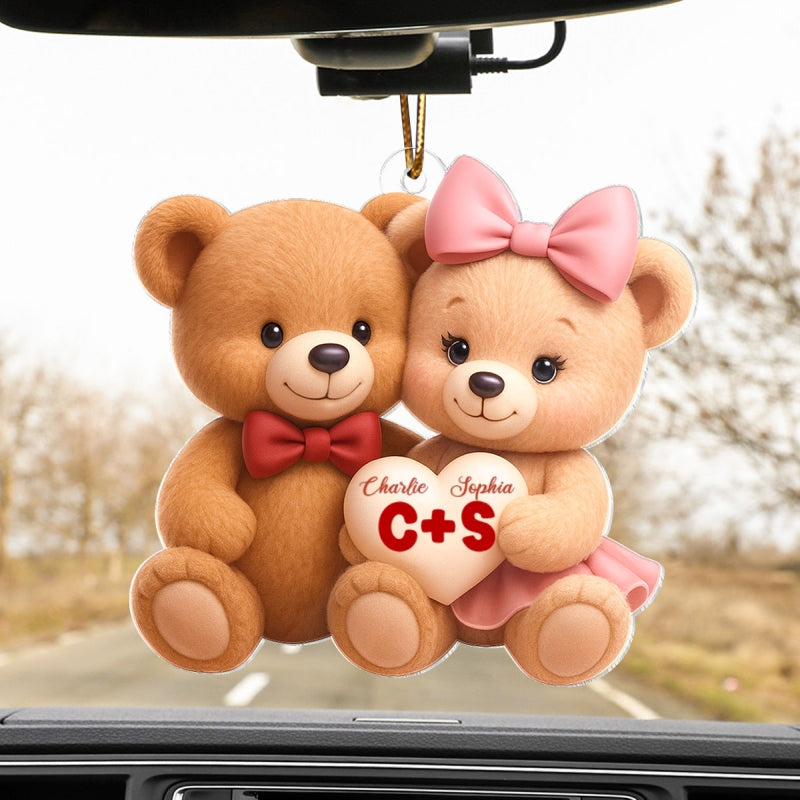 Loving Bear Couple - Personalized Acrylic Car Hanger - Valentine's Day Gift for him, for her