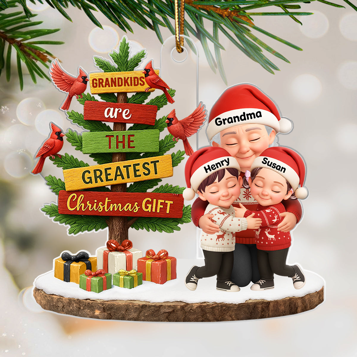 Grandkids Are The Greatest Christmas Gift - Personalized Acrylic Ornament - Chrismas Gift for Grandma