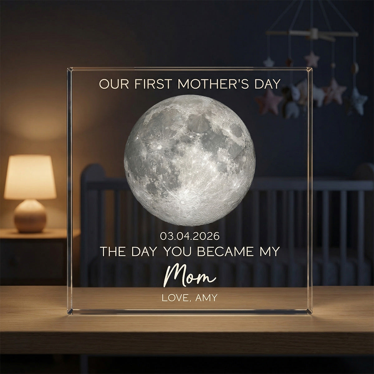 The Day You Became My Mom Custom Moon Phase First Mother's Day - Personalized Acrylic Block Plaque - First Mother's Day Gift For New Mom