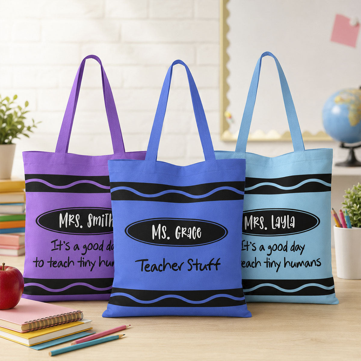 Teacher Crayon Theme It's A Good Day To Teach Tiny Humans - Personalized Tote Bag - Back To School Gift For Teacher