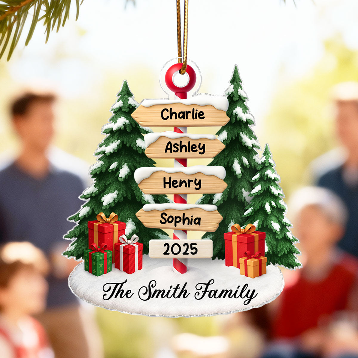 Family Member Direction Sign Post - Personalized Acrylic Ornament - Christmas Gift for Family