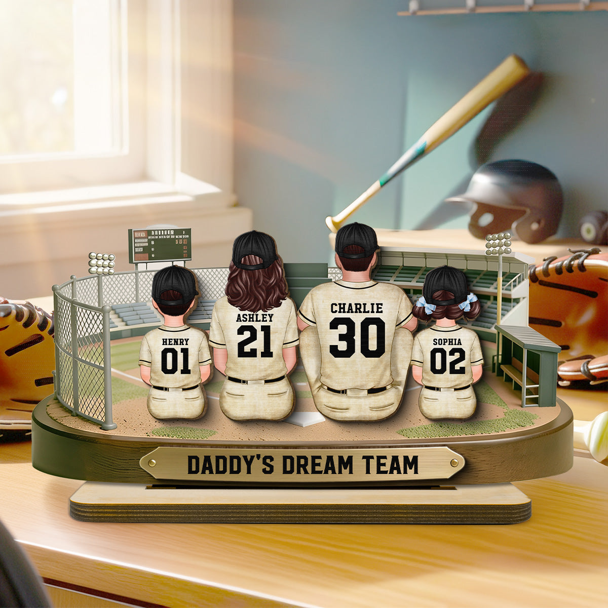 Baseball Family Daddy's Mommy's Dream Team - Personalized 2-Layered Wooden Plaque -  Gift For Baseball Dad, Mom