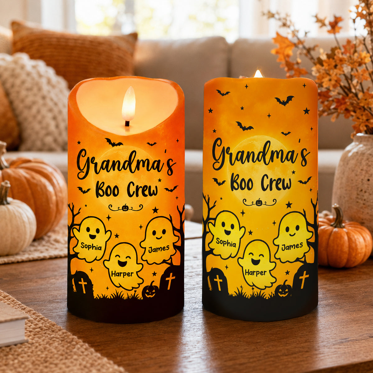 Grandma's Little Boo Crew - Personalized LED Candle - Halloween Decor For Grandma