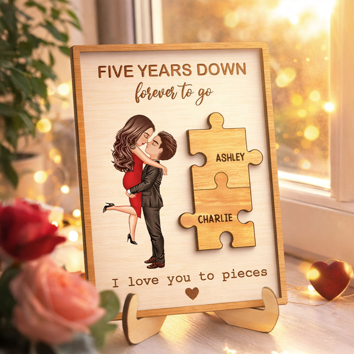 I Love You to Pieces Couple Love - Personalized 2-Layered Wooden Plaque - Sentimental Anniversary Gift, Valentine's Day Gift for Her, for Him