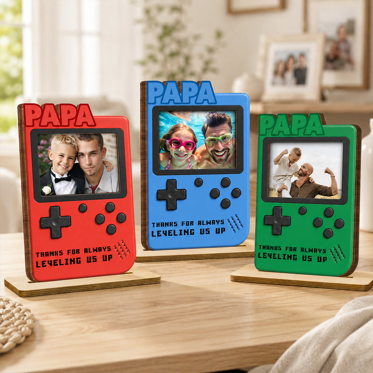 Thanks For Always Leveling Us Up Gamer Dad - Personalized 2-Layered Wooden Plaque - Heartfelt Gift For Dad, Husband