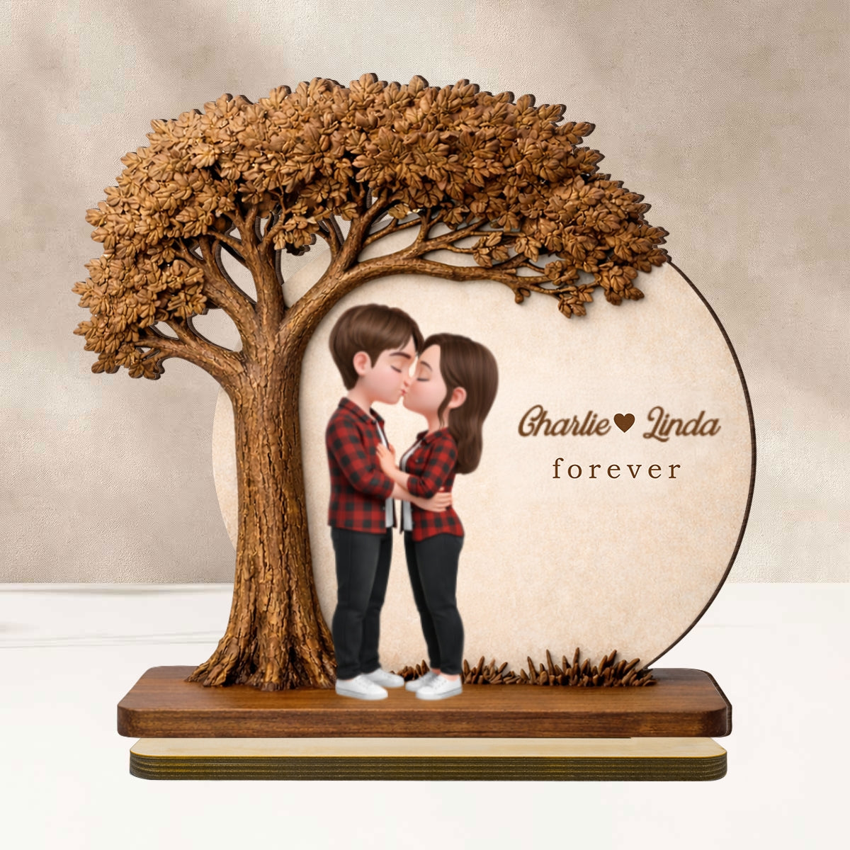 Romantic Couple Tree Love - Personalized 2-Layered Wooden Plaque - Anniversary, Valentine's Day Gift, Gift For Him, Gift For Her