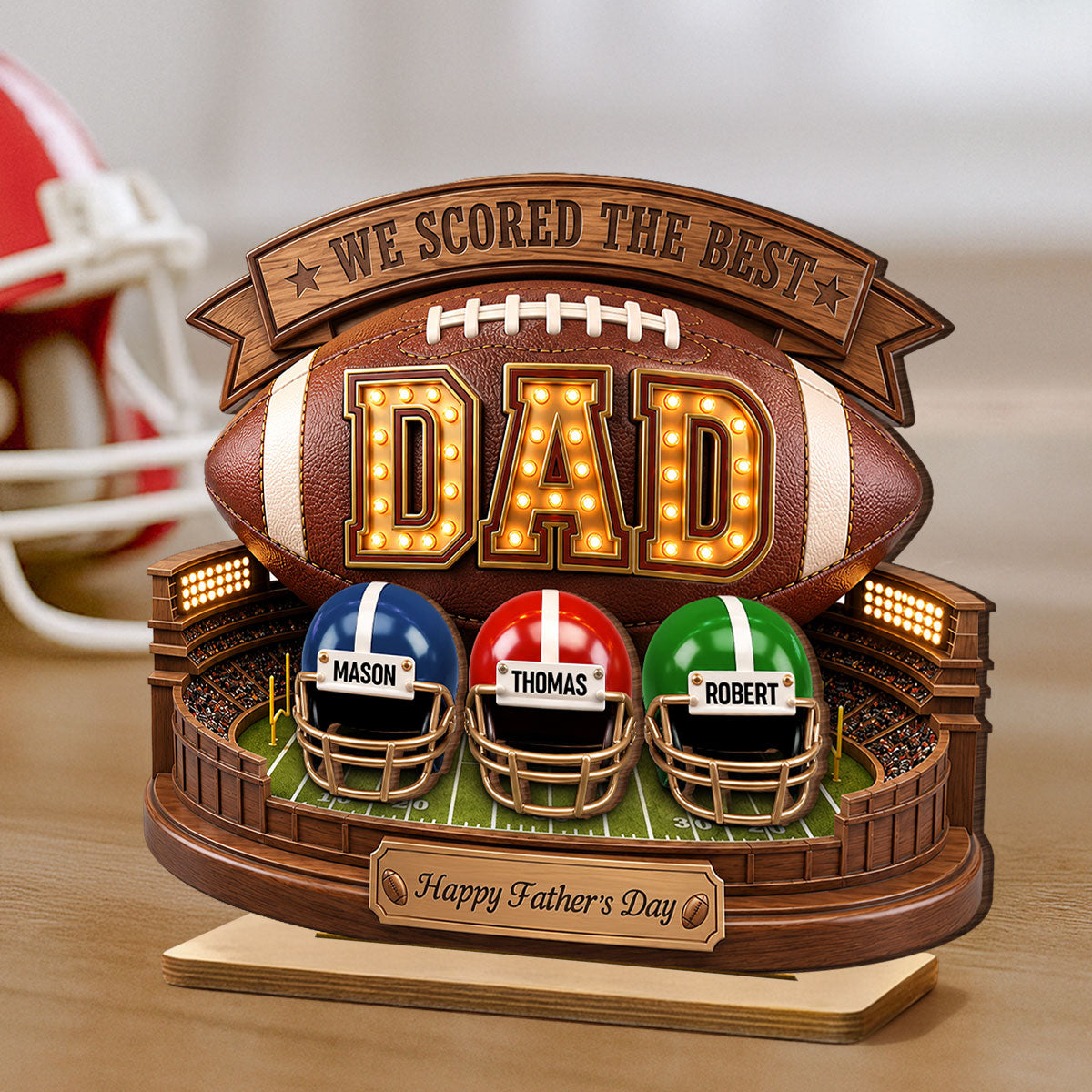American Football Best Dad - Personalized 2-Layered Wooden Plaque -  Gift For Dad, Husband