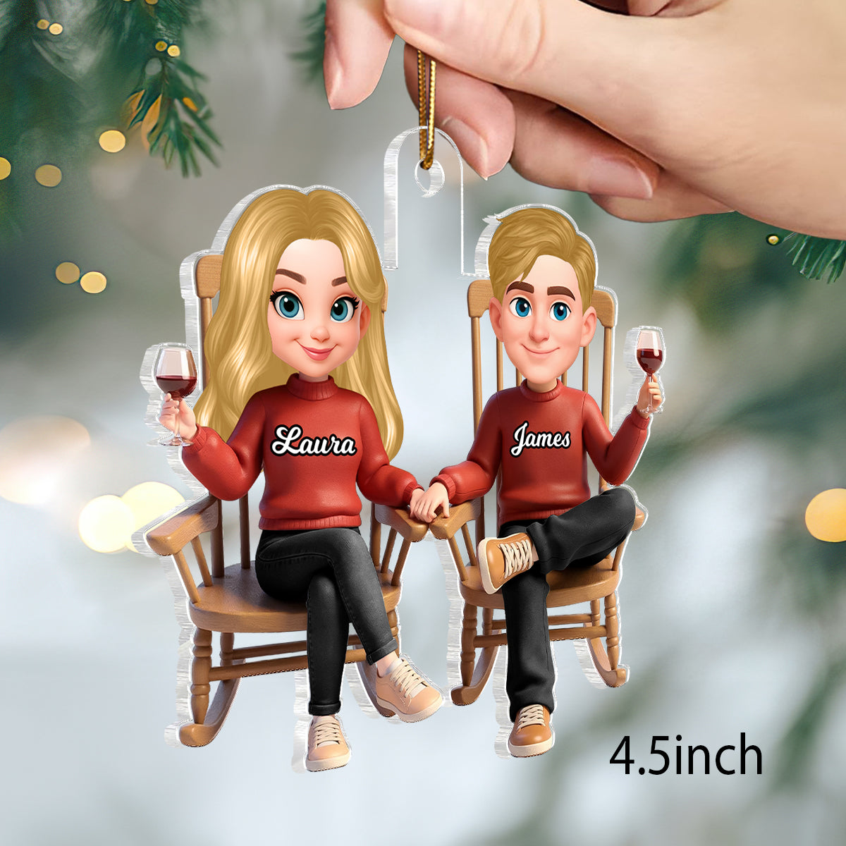 His and Hers Cartoon Couple Sitting on Rocking Chair - Personalized Acrylic Ornament - Christmas Gift for him, Gift for her