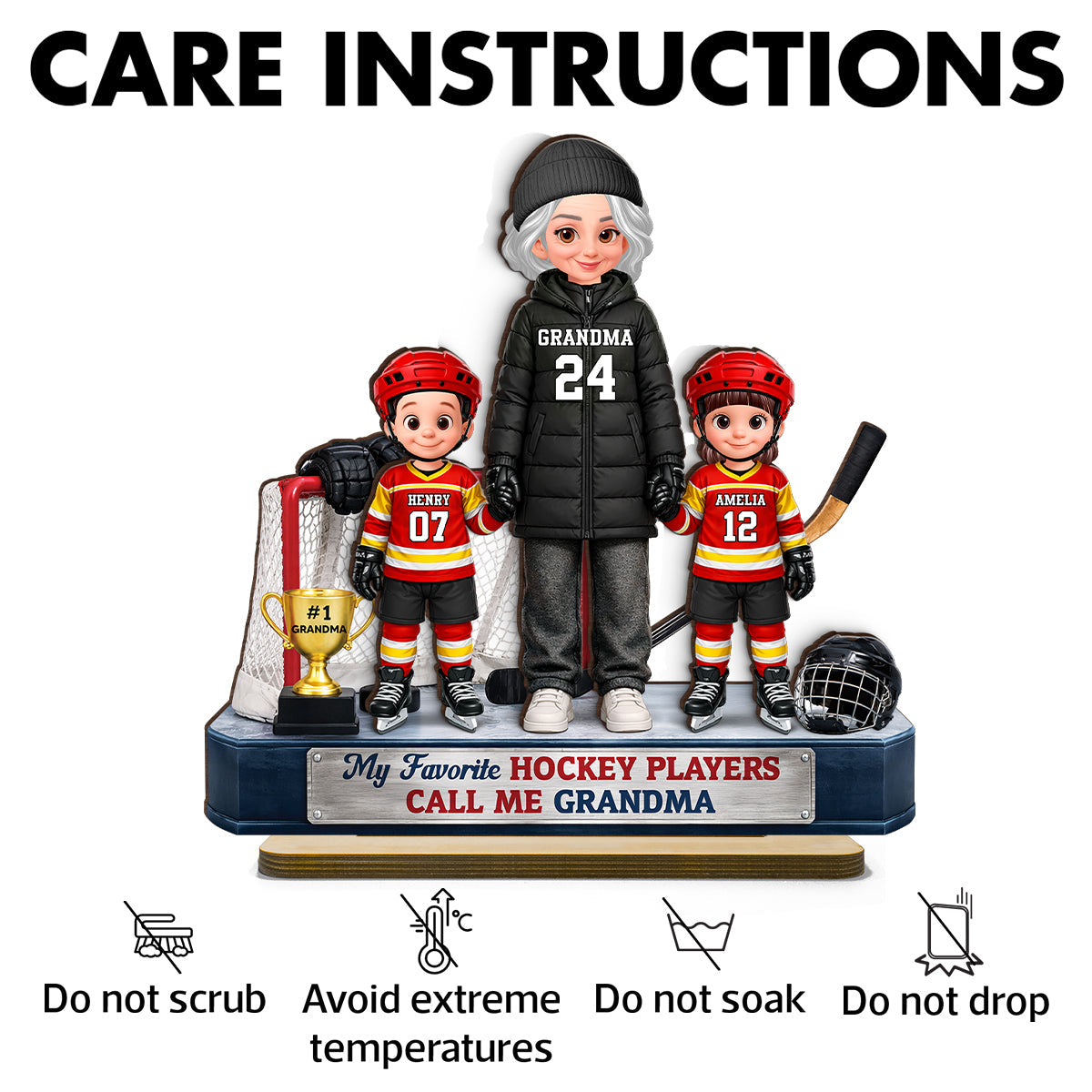 Grandma Hockey And Kids Together - Personalized 2-Layered Wooden Plaque - Heartfelt Gift For Grandma