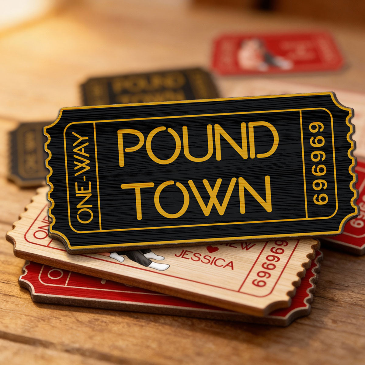 Funny Inappropriate Couple Pound Town Ticket - Personalized Wooden Ornament - Gift For Him, Gift For Her