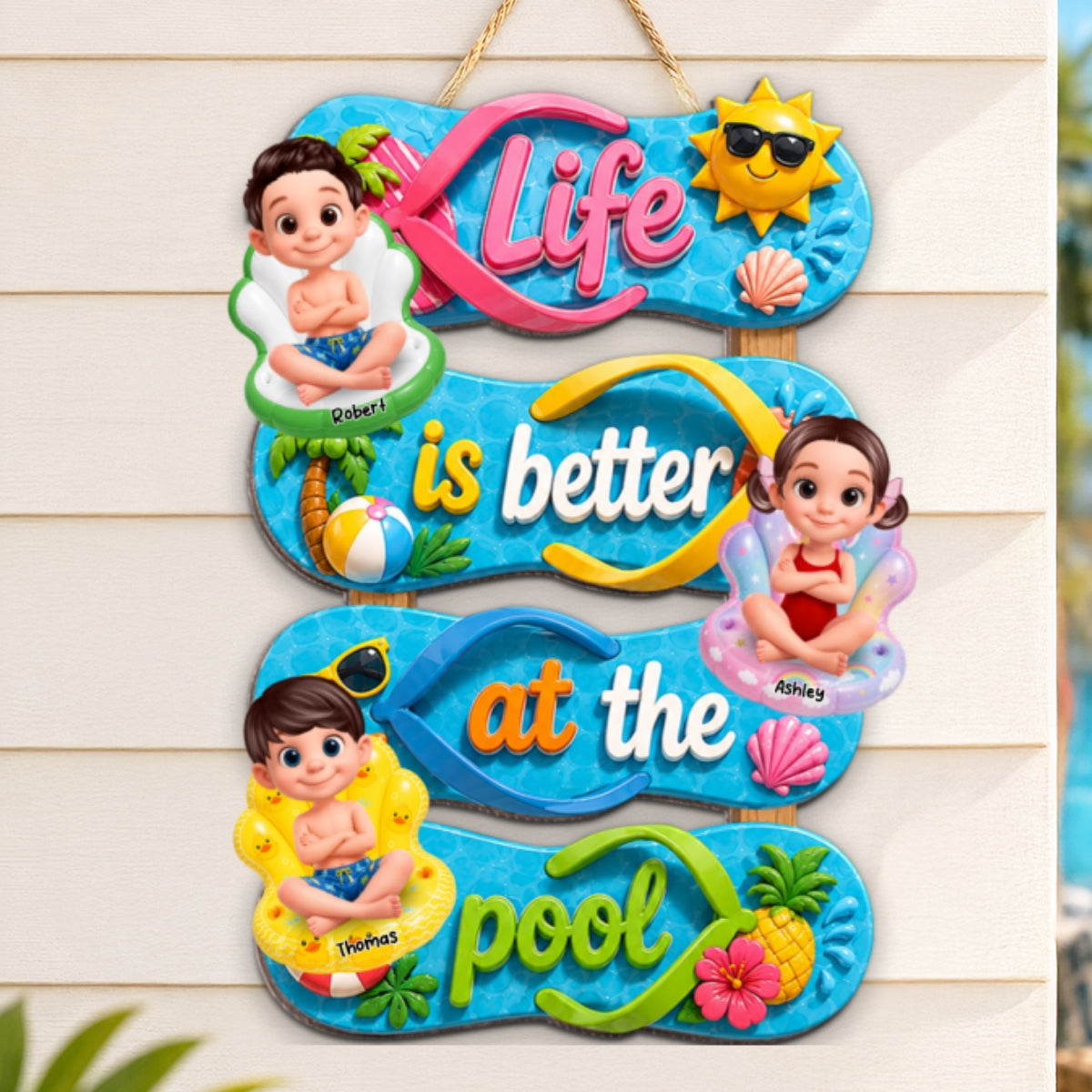 Flip Flop Life Is Better At Pool - Personalized Wood Sign - Gift For Grandparents, Summer Outdoor Pool, Porch, Patio, Bar Decoration