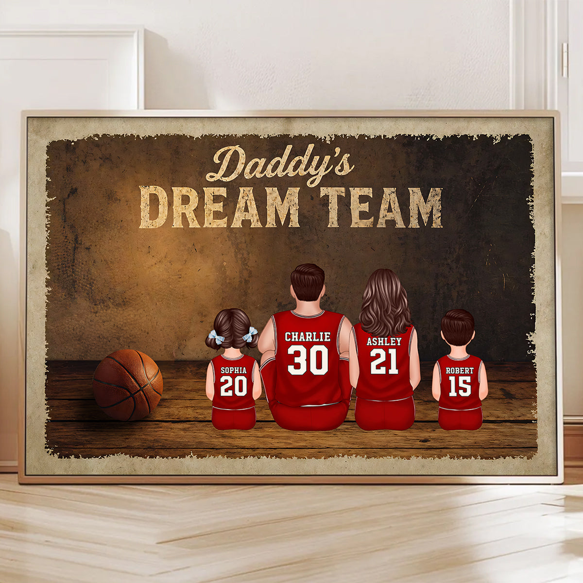 Daddy's Basketball Dream Team - Personalized Poster - Father's Day Gift for Dad, Husband