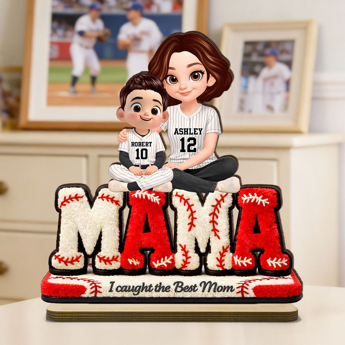Mama Baseball And Kids - Personalized 2-Layered Wooden Plaque - Heartfelt Gift For Mom, Grandma