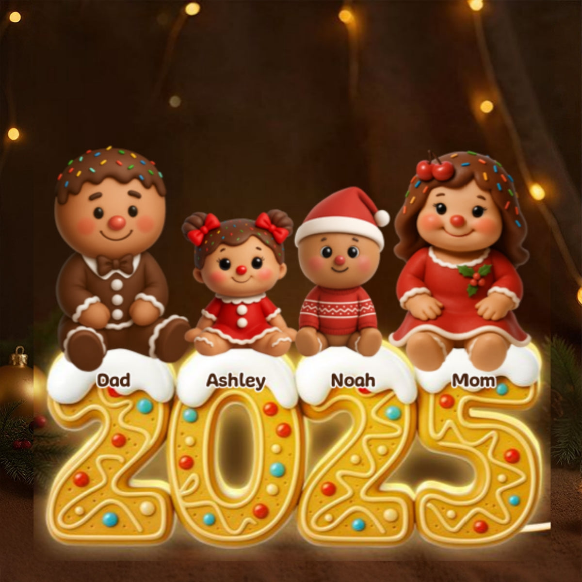Gingerbread Family 2025 - Personalized Light Box - Festive Christmas Decor