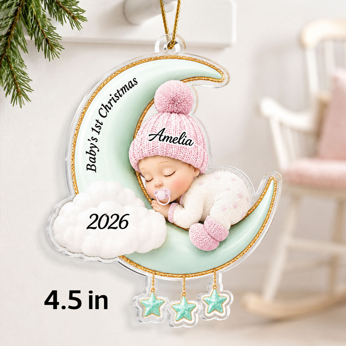 Baby First Christmas On The Moon - Personalized Acrylic Ornament - Baby Boy Girl Gift for Couples, New Parents Keepsake, Gift for Newborn