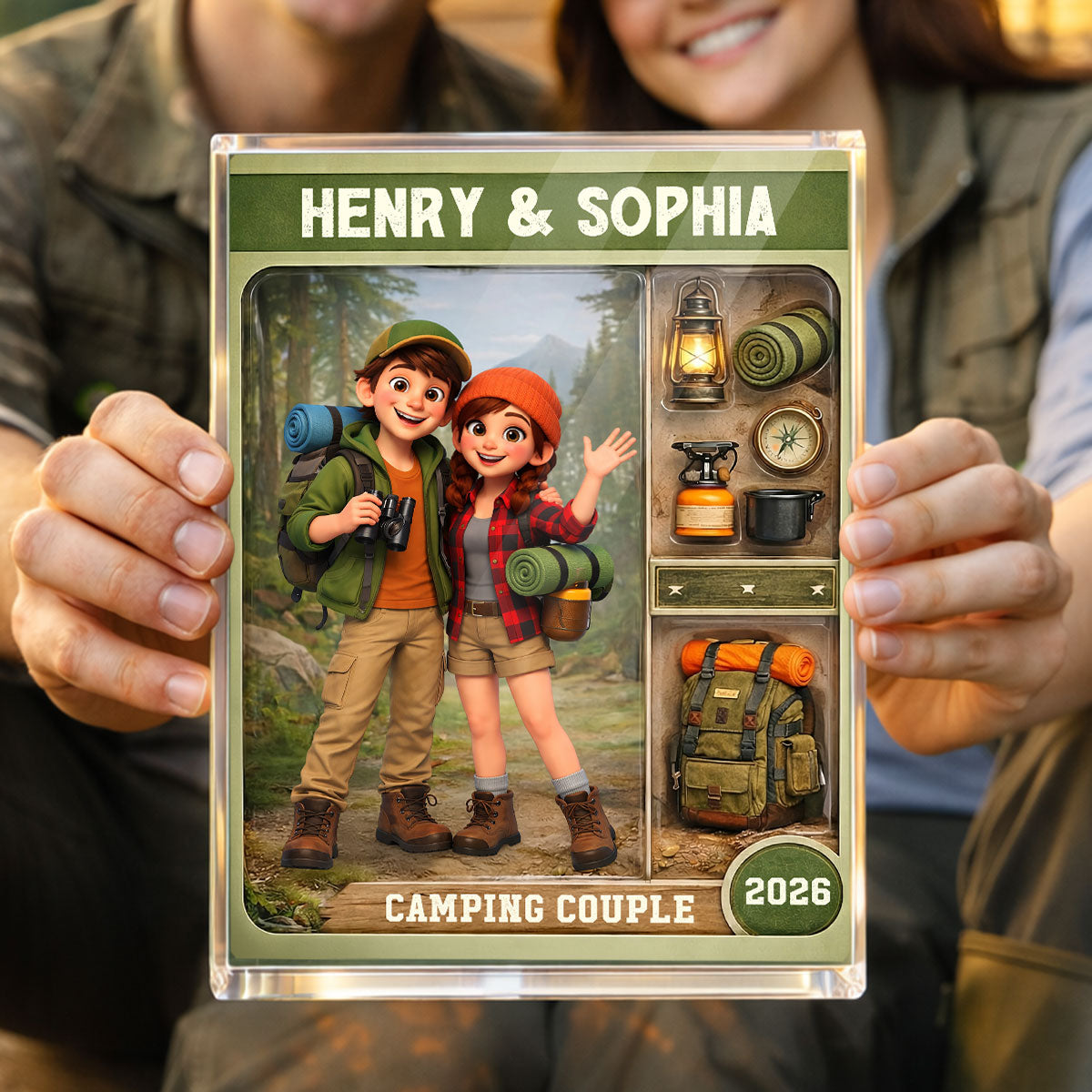 Camping Couple Action Figure - Personalized Acrylic Block Plaque - Anniversary, Valentine's Day Gift, Gift For Him, Gift For Her