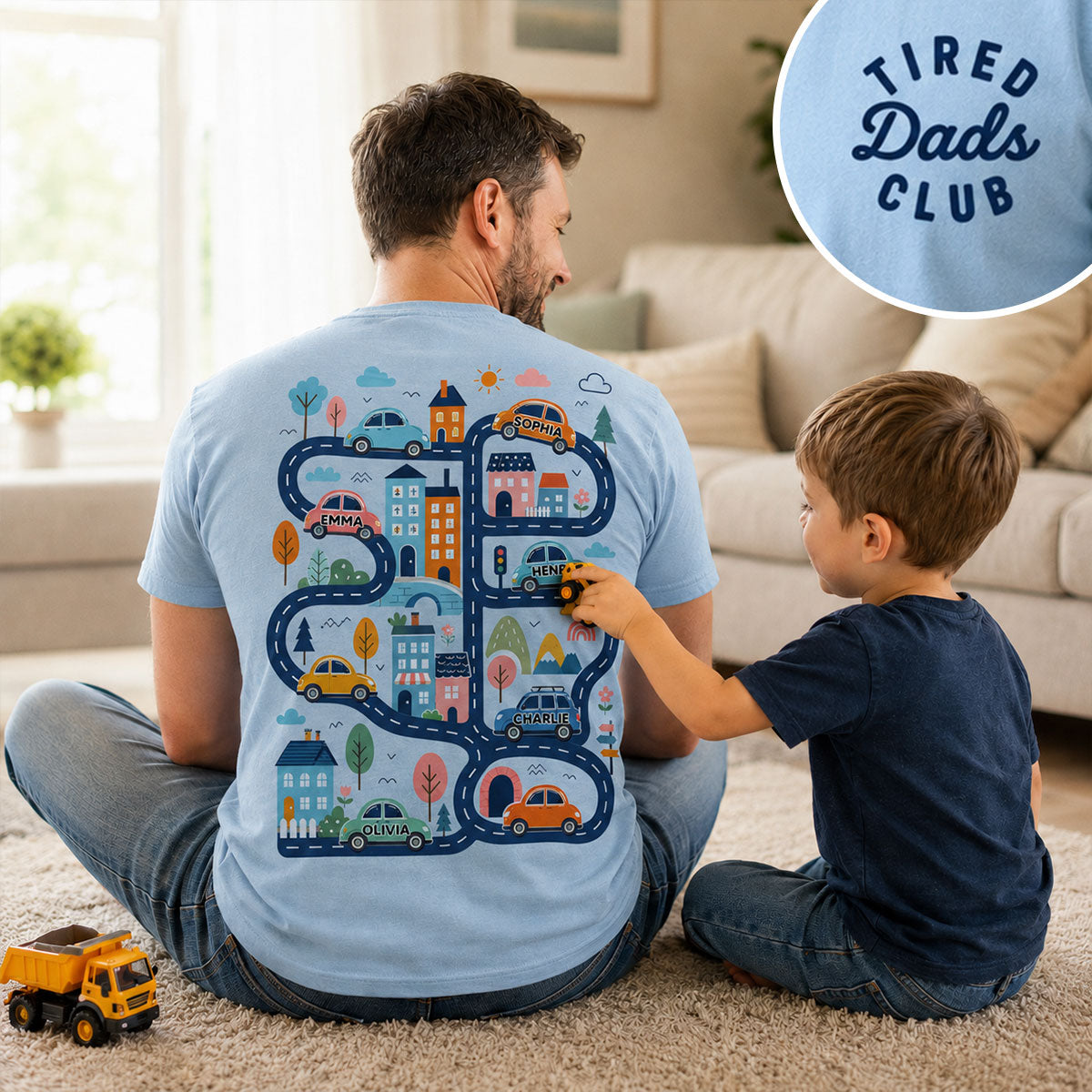 Tired Dads Club, Play Cars On Dads Back - Personalized Shirt - Funny Father's Day Gift For Dad, Husband