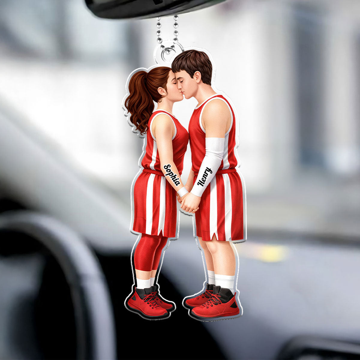 Basketball Couple Together - Personalized Acrylic Car Hanger - Anniversary, Valentine's Day Gift, Gift For Him, Gift For Her