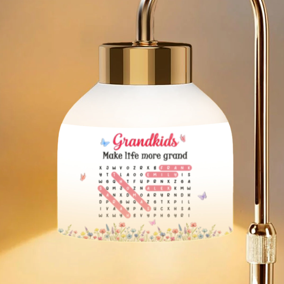 Grandkids Make My Life More Grand Word Search Puzzle - Personalized Candle Warmer Lamp - Mother's Day Gift for Grandma, Mom, Wife