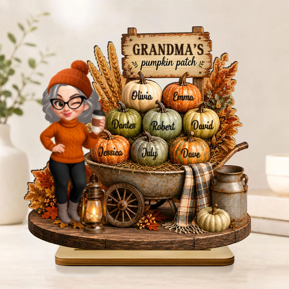 Cozy Fall Vibe Grandma's Pumpkin Patch - Personalized 2-Layered Wooden Plaque - Fall Decor for Grandma