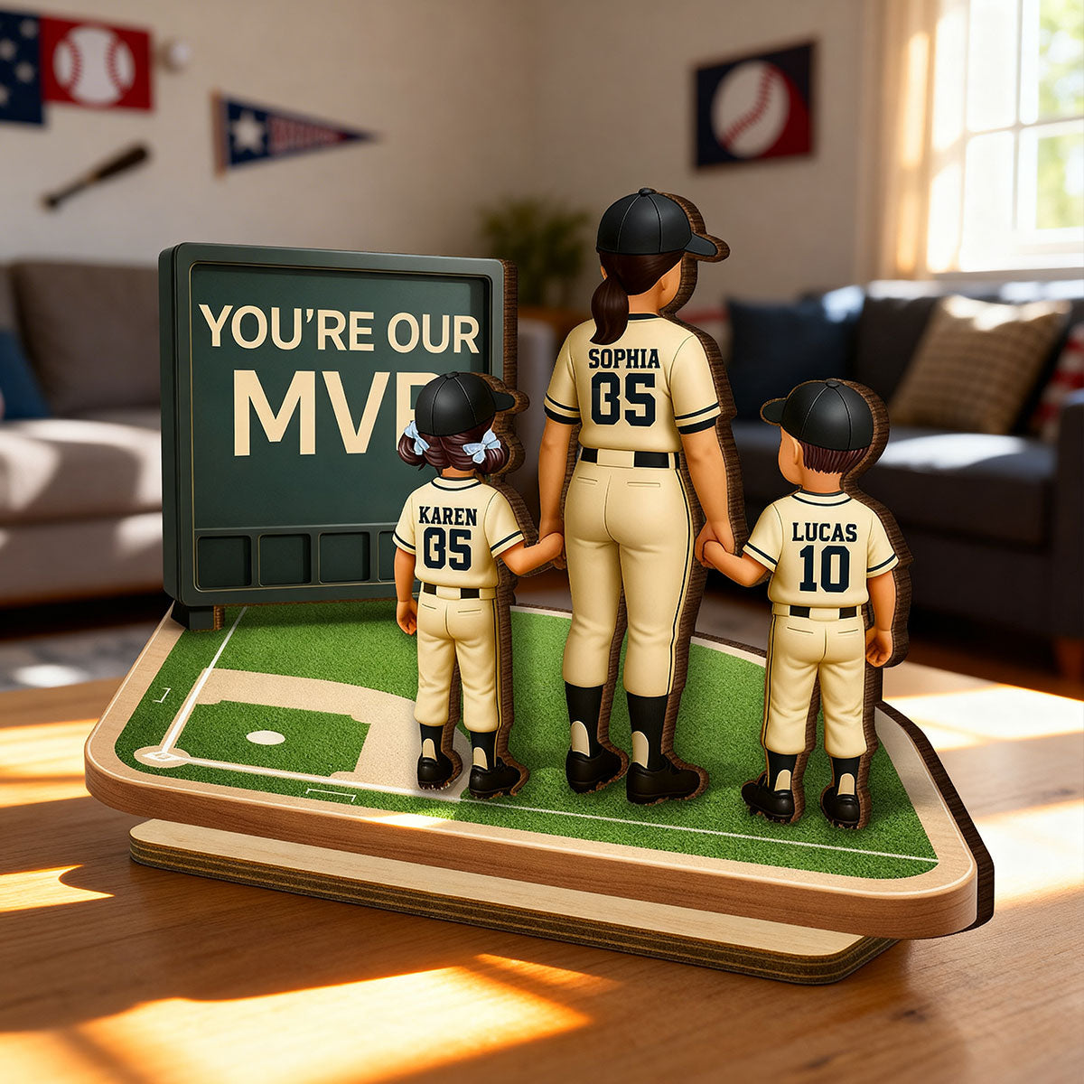 Our MVP Baseball Mom - Personalized 2-Layered Wooden Plaque - Sentimental Keepsake, Mother's Day Gift for Mom, Wife