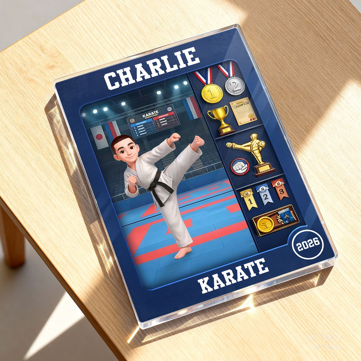 Karate Man Action Figure - Personalized Acrylic Block Plaque - Gift For Karateka