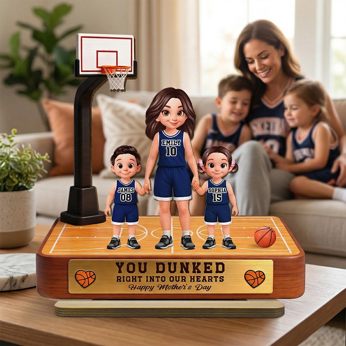 Basketball Mom You Dunked Right Into Our Hearts - Personalized 2-Layered Wooden Plaque - Mother's Day Gift For Basketball Mom