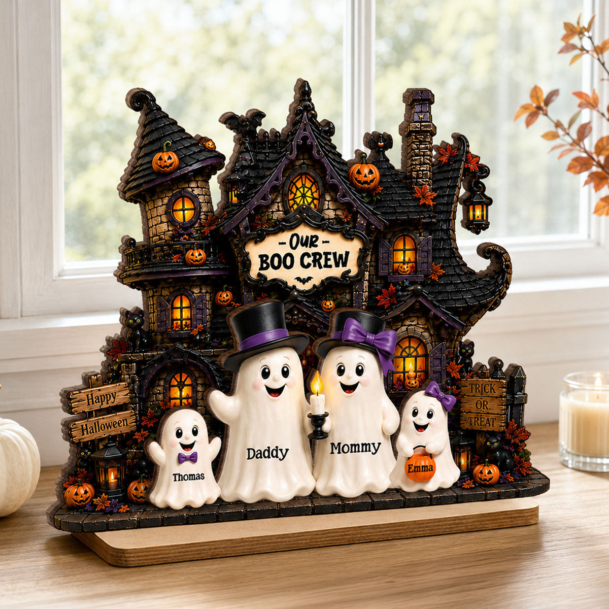 Halloween Ghost Family Boo Crew - Personalized 2-Layered Wooden Plaque - Halloween Decor Gift, Gift For Family