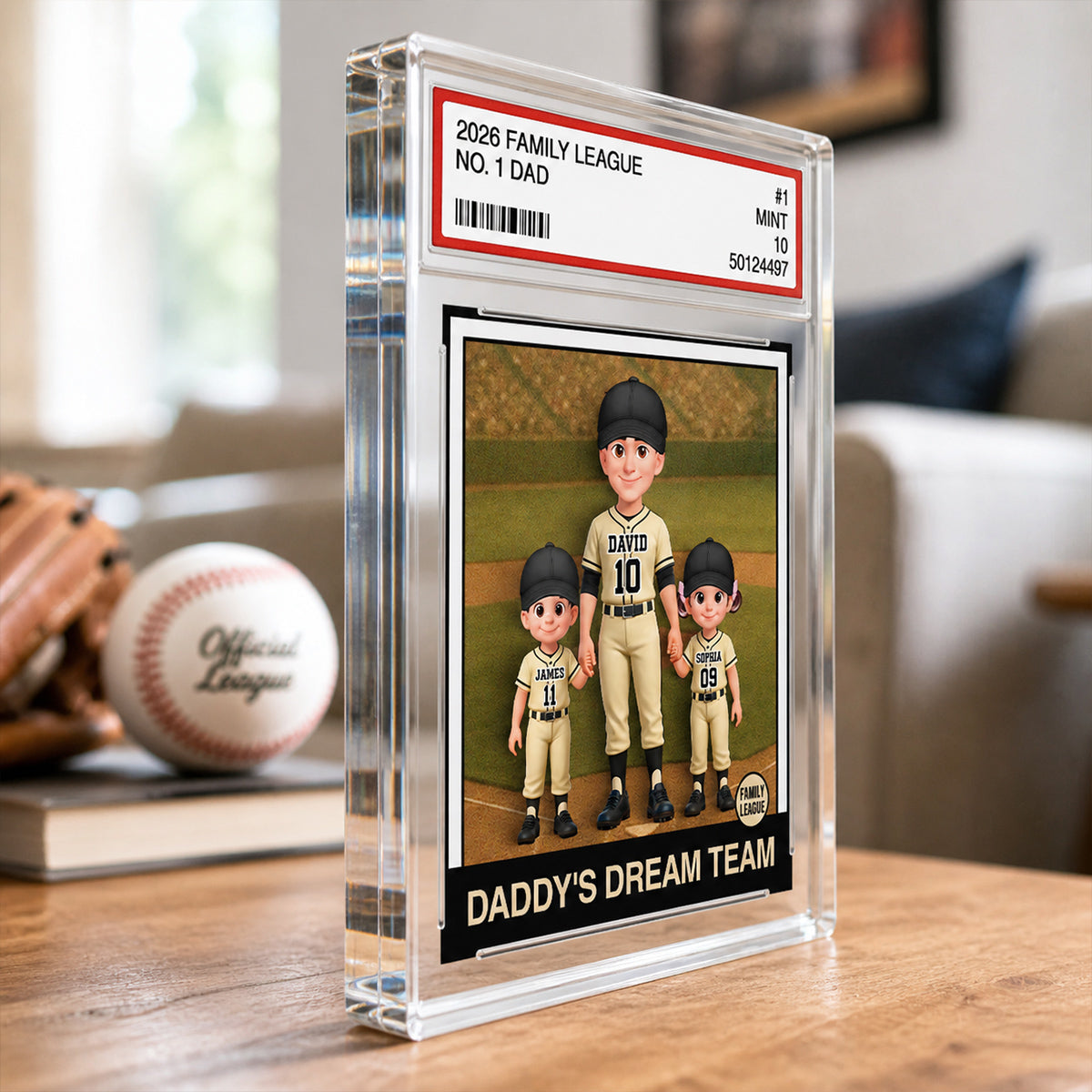Baseball No. 1 Dad Man & Kids Trading Card Style - Personalized Acrylic Block Plaque -  Gift For Baseball Dad
