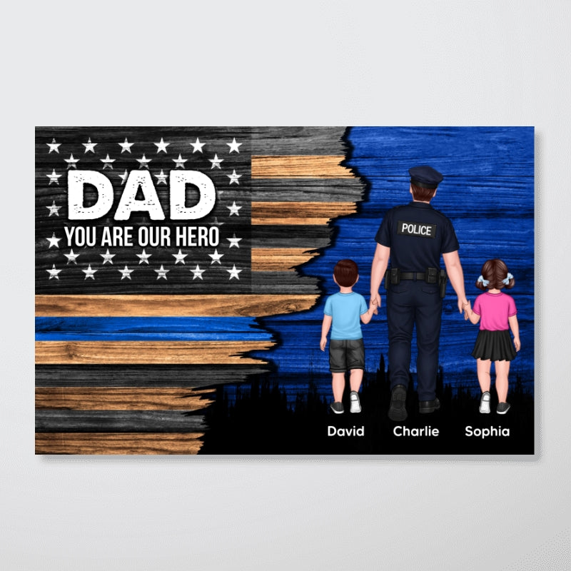 Police Sheriff Deputy Half Thin Blue Line Flag Dad Grandpa - Personalized Poster - Father's Day Gift For Dad, Grandpa