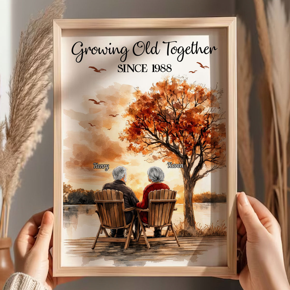 Romantic Old Couple At Park Bench - Personalized Poster - Anniversary, Valentine's Day Gift, Gift For Her, Gift For Him