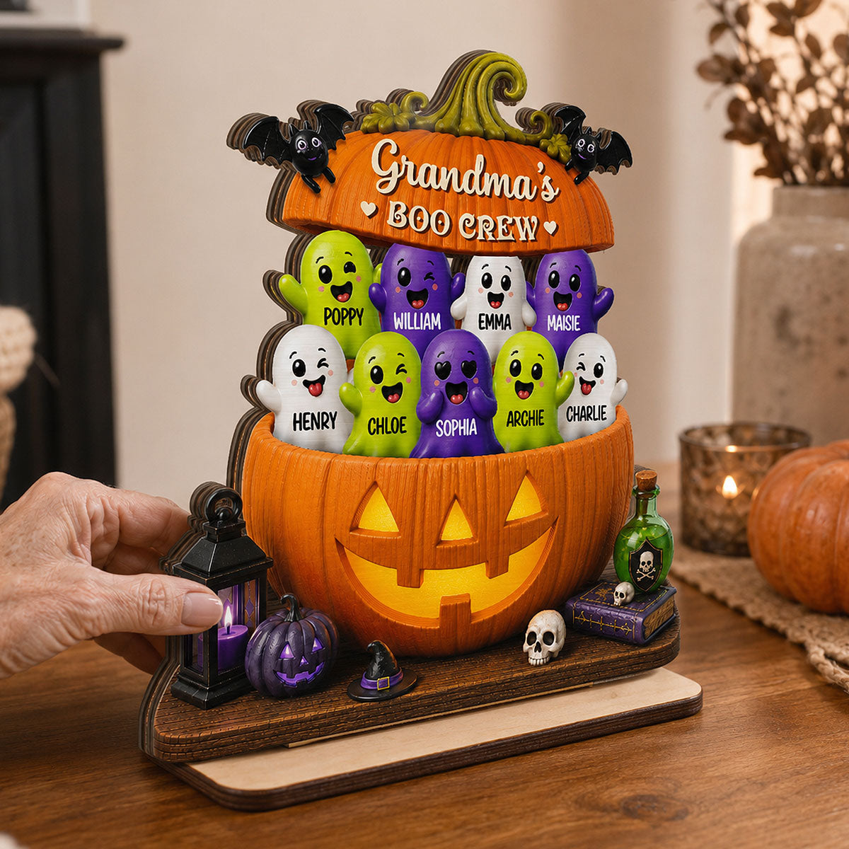 Funny Grandma Boo Crew 2D Flat - Personalized Wooden Plaque - Halloween Decoration