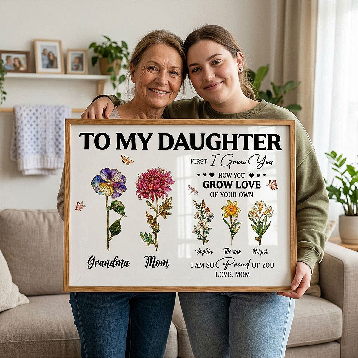 To My Daughter First I Grew You Birth Month Flowers Custom Kids Names- Personalized Poster - Mother's Day Gift For Daughter