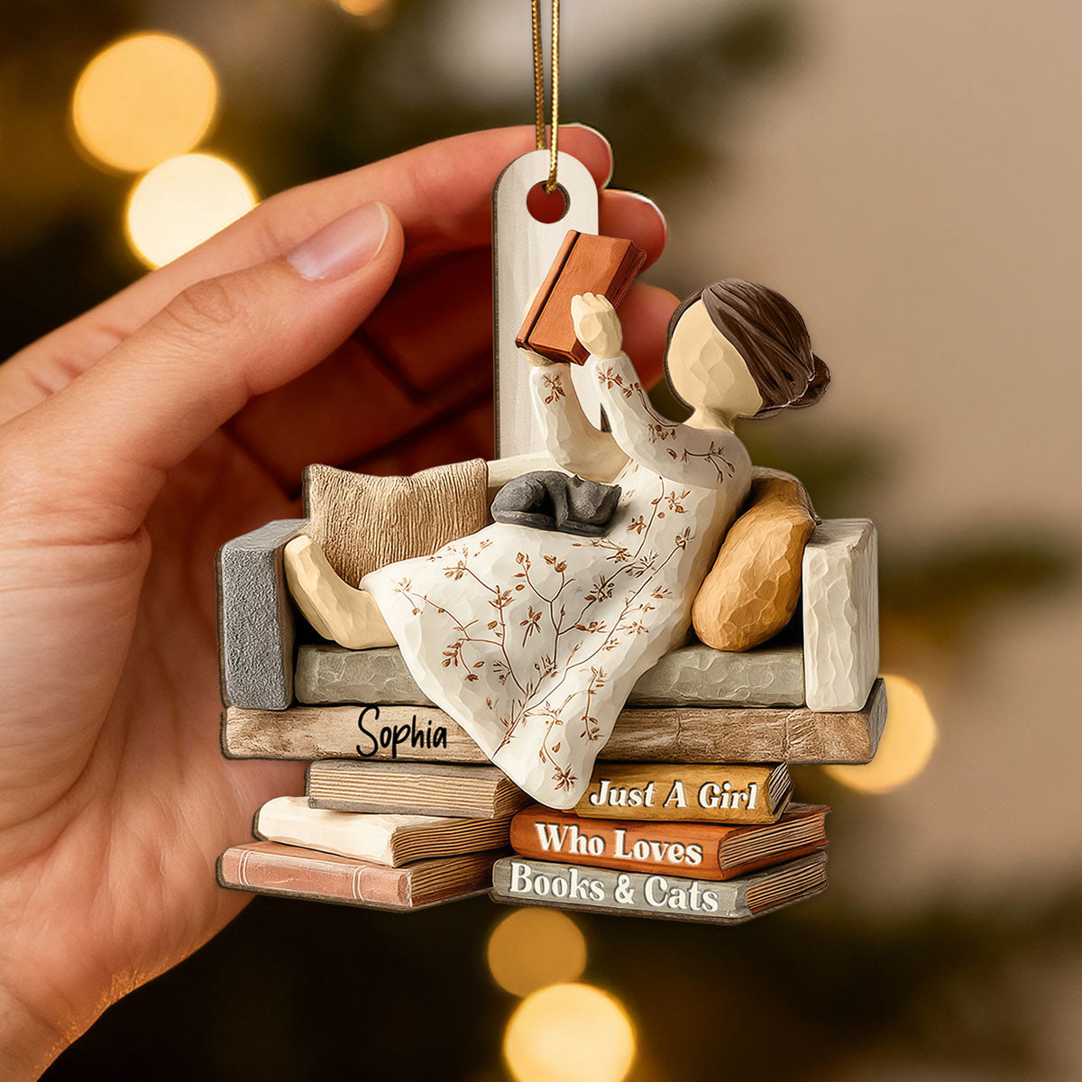 Life Is Better With Books & Cats 3D Effect - Personalized Wooden Ornament - Christmas Gift For Book Lover, Bookworm