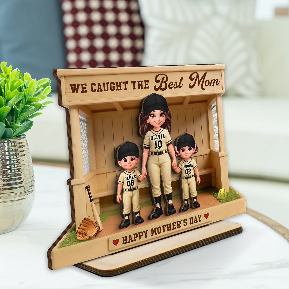 We Caught The Best Mom Softball Dugout - Personalized 2-Layered Wooden Plaque - Mother's Day Gift For Softball Mom