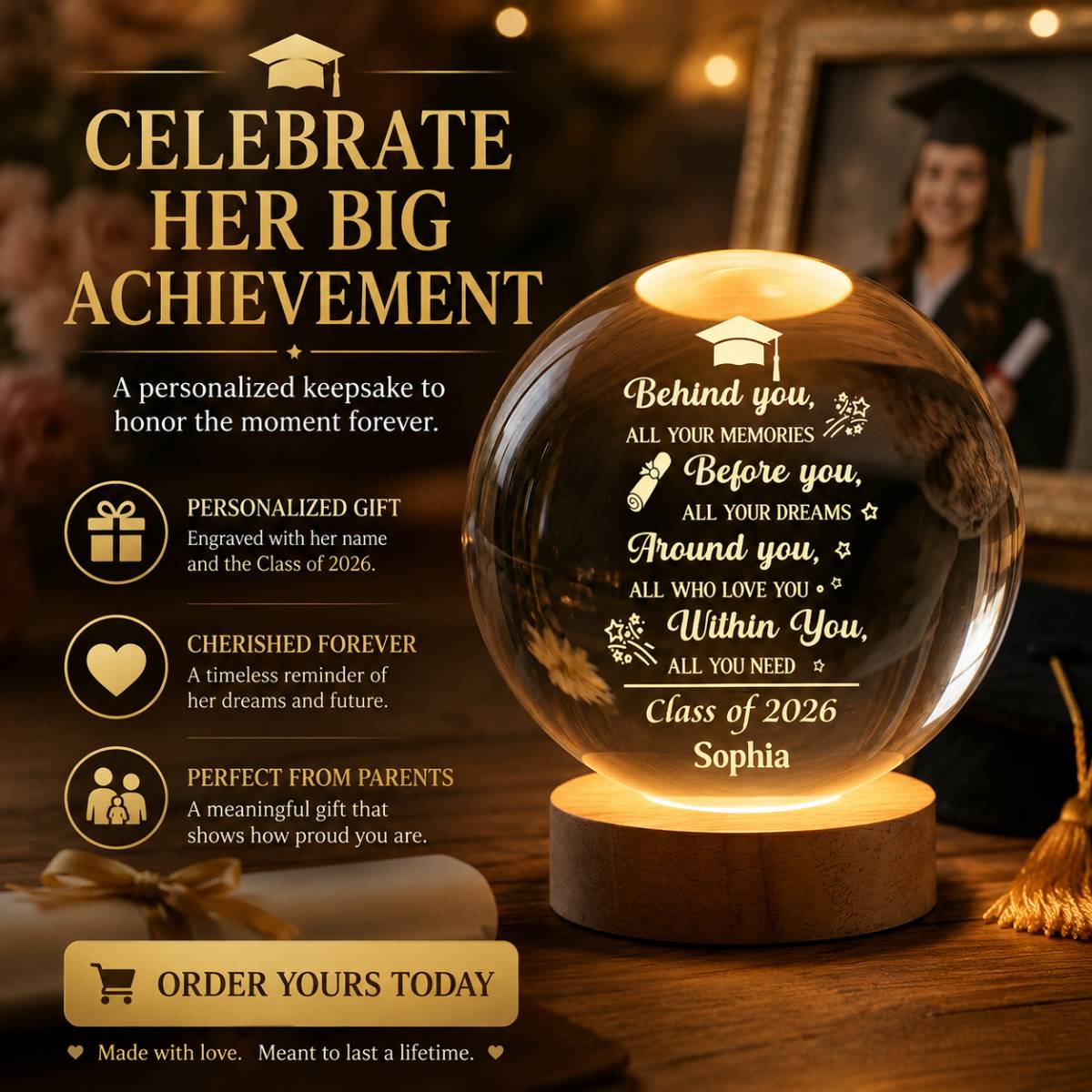 Before You All Your Dreams Graduation - Personalized Crystal Ball LED Night Light - Graduation Gift For Graduates, Son, Daughter