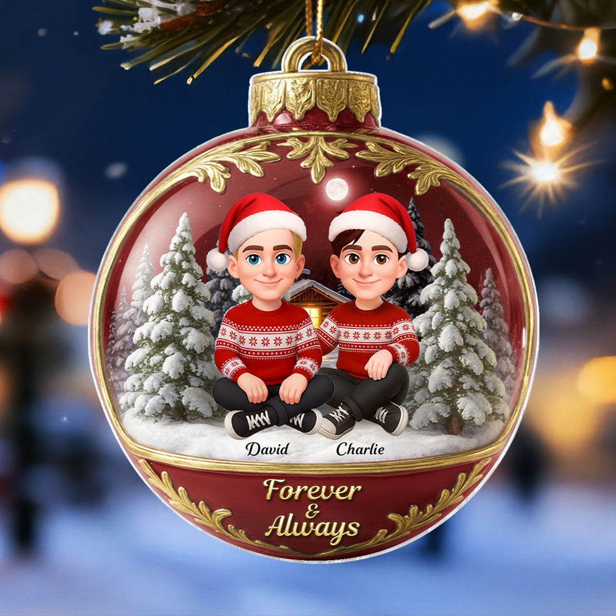3D Effect Snow Globe Couple Together - Personalized Acrylic Ornament - Christmas Gift for him, Gift for her