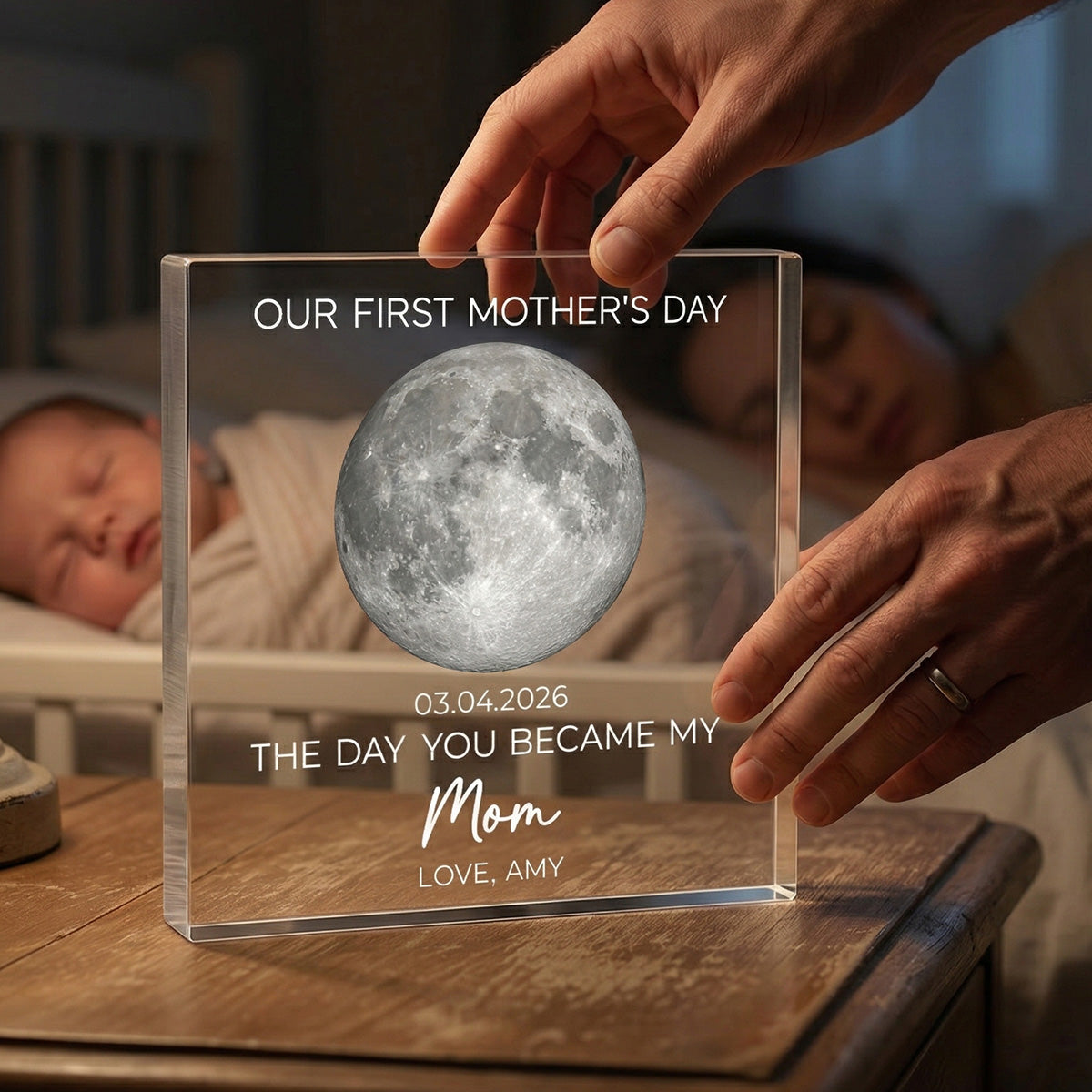 The Day You Became My Mom Custom Moon Phase First Mother's Day - Personalized Acrylic Block Plaque - First Mother's Day Gift For New Mom
