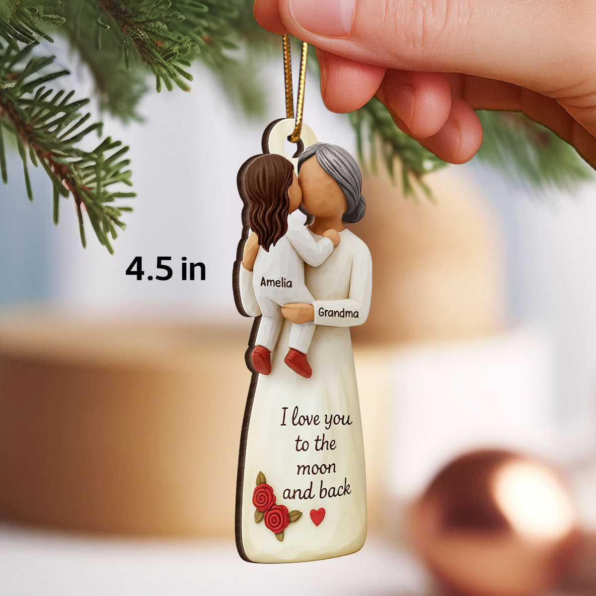 Grandma Hugging Grandkid 3D Effect - Personalized Wooden Ornament