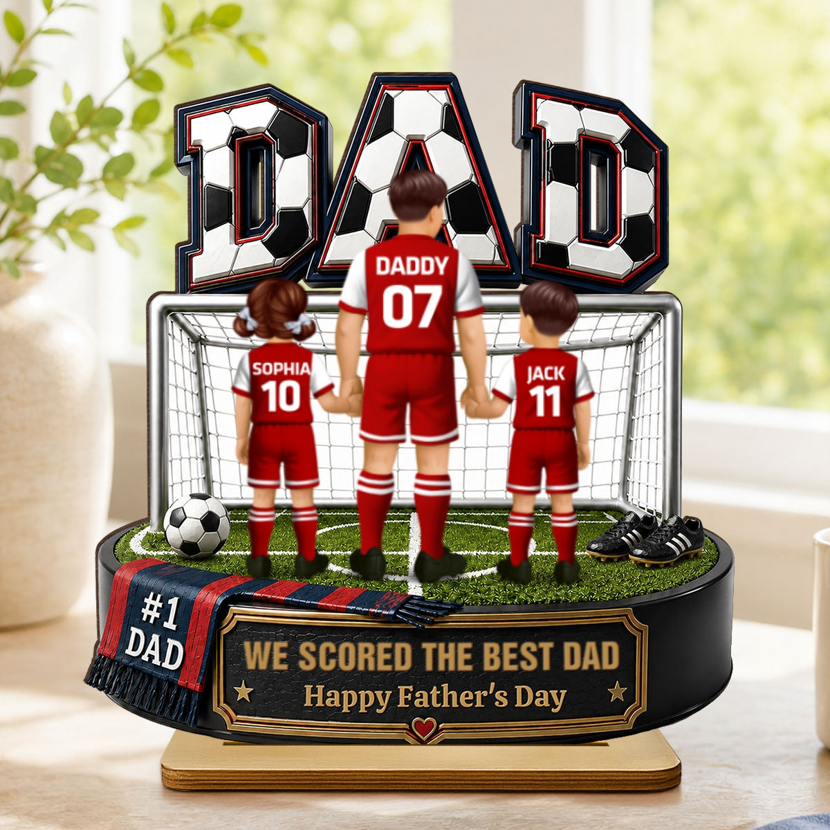 #1 Soccer Dad & Kids Together - Personalized 2-Layered Wooden Plaque - Heartfelt Gift For Dad, Husband