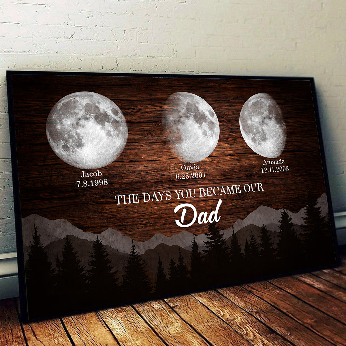Vintage Retro Moon Phase Wall Art, The day You Became Our Dad - Personalized Poster - Father's Day Gift for Dad