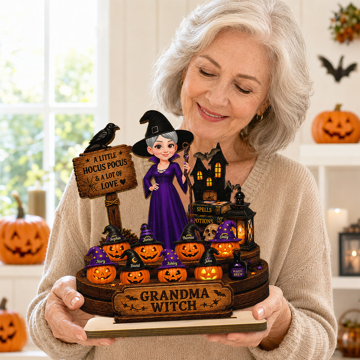Halloween Grandma Little Pumpkin 2D Flat - Personalized Wooden Plaque