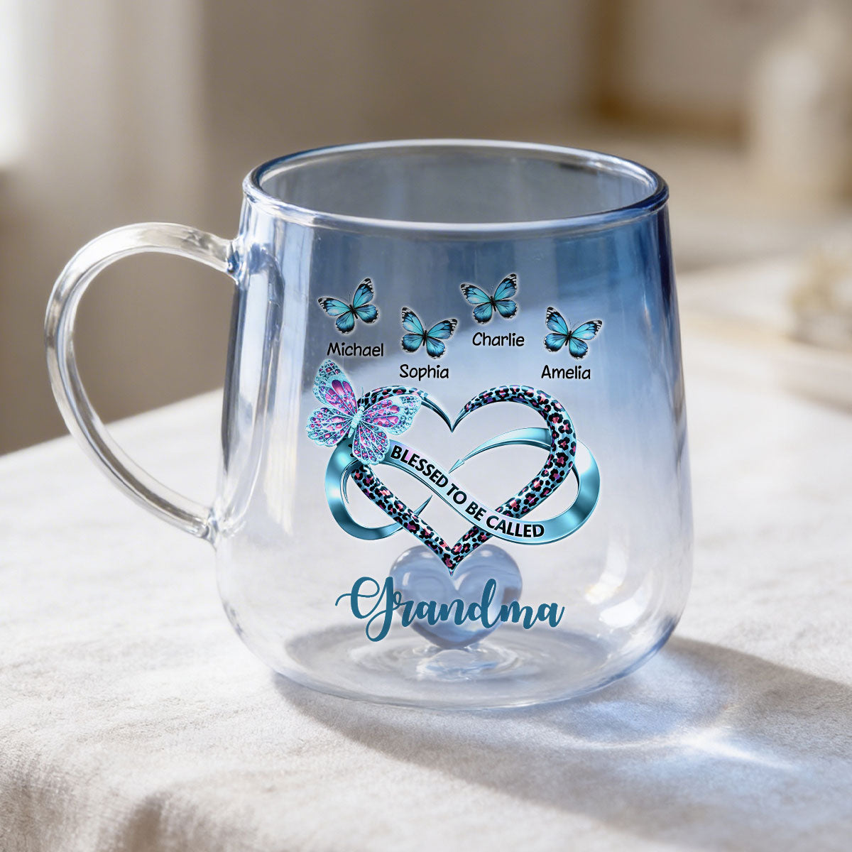 Blessed To Be Called Grandma - Personalized Glass Mug - Heartfelt Mother's Day Gift for Mom, Grandma, Wife